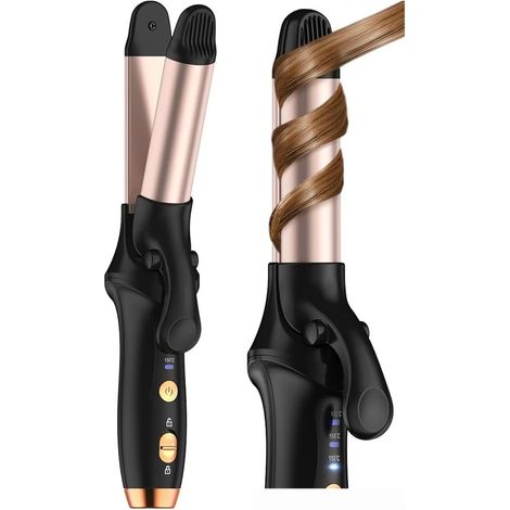 Ferro arricciacapelli - Piastra lisciante e arricciacapelli 2 in 1 senza fili - con piastra in ceramica da 25 mm - mini arricciacapelli da viaggio - ricaricabile tramite USB (Nero) (1/5)