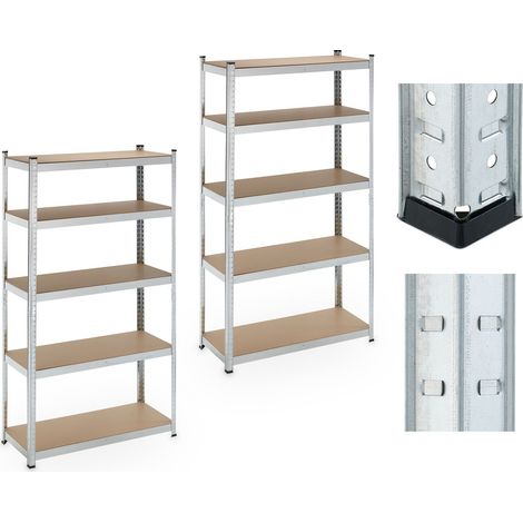 Relaxdays Schwerlastregal, 2er Set, 5 Ebenen, 180x100x40 cm, 500 kg Tragkraft, Stahl, Lagerregal Keller & Garage, silber