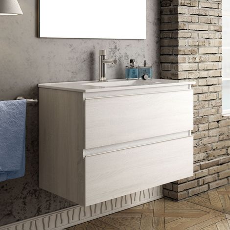 Meuble sous vasque seul, 2 tiroirs, 70cm, pour simple vasque - hibernian (bois blanchi) - BALEA