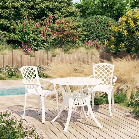 Ensemble de bistro 3 pcs-Salon de jardin bistro Aluminium coulé Blanc 408828 (1/5)