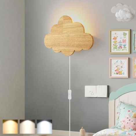 Applique Murale Bois avec Prise Lampe Murale Nuage Créatif 3 Températures Couleur Appliques Murales avec Ampoule G9 Veilleuse Enfants pour Chambre Enfant Bébé Chevet (1/5)