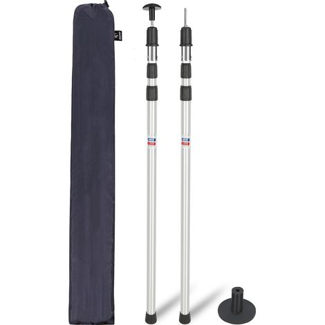 Lot de 2 mâts de Tente télescopiques, poteaux de Tente en Aluminium réglables Robustes, Barres de Camping d’Extension 230/320cm avec Capuchon de Protection pour Porche à auvent de bâche (1/5)