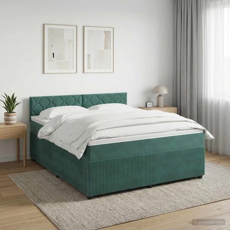 vidaXL Lit boxspring avec matelas Vert foncé 140 x 200 cm Velours (1/5)