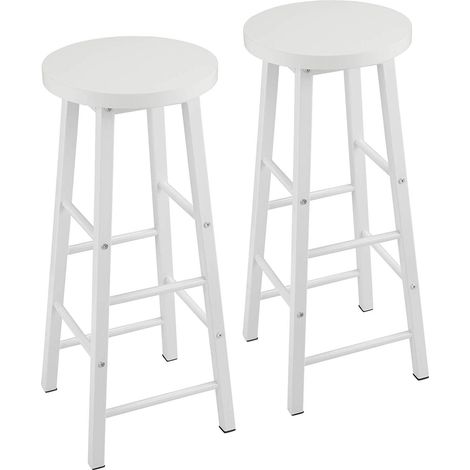 Woltu – Lot de 2 tabourets de bar en métal – Hauteur d'assise 71 cm – Siège en MDF blanc – Coins arrondis ergonomiques