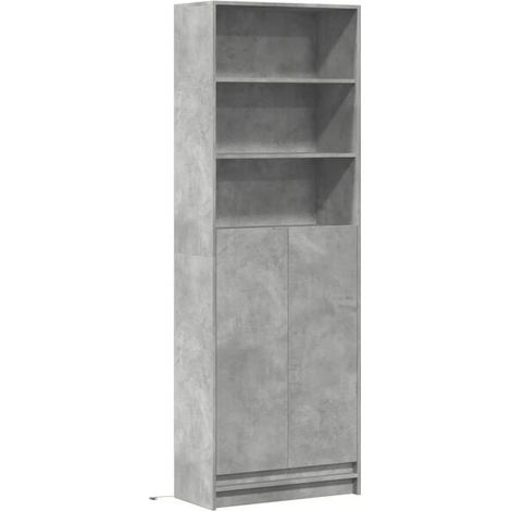 Armoire Haute de Rangement avec Éclairage LED Intégré, Meuble de Cuisine en Bois d'Ingénierie Couleur Béton Gris, 69 x 32,5 x 200 cm (1/5)