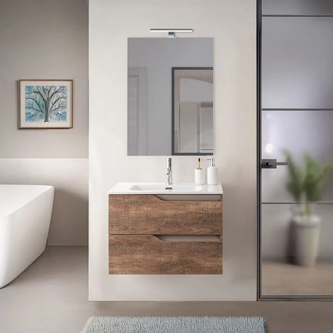 Mobile bagno sospeso 60cm tabacco e tortora con lavabo e specchio Sumya (1/5)