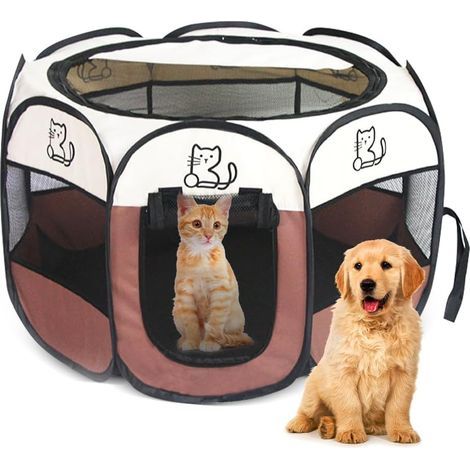 Foldable Playpen, 2 Doors, Portable Enclosure, Nylon, for Dogs, Cats, and Rabbits (1/5)