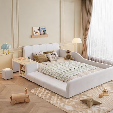 Cadre de lit coloris blanc en velours 212 x 175 x 69 cm (1/5)