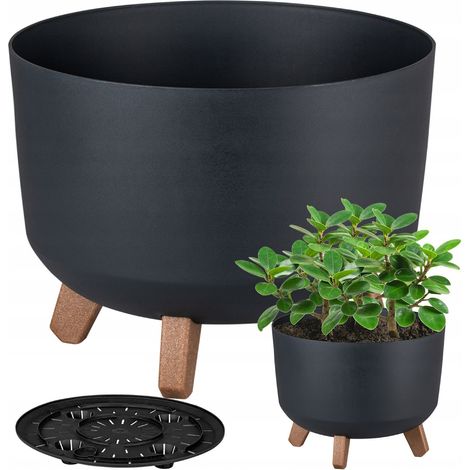 DGRL200-S433 Runder Blumentopf auf Beinen mit Deckel, Gracia Anthrazit (1/4)