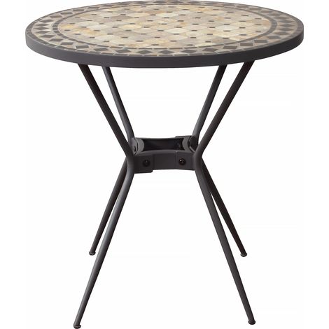 BRAIS - tavolo con piano rotondo e mosaico beige e antracite (1/4)