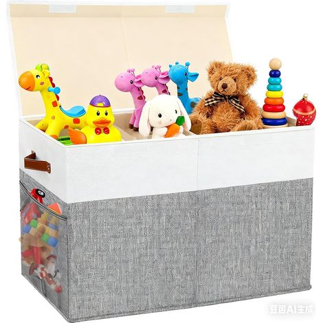 Coffre à Jouets Pliable Géant avec Couvercle et Séparateur Amovible, Boite de Rangement Enfant 62x32x40 cm pour Jouets, Peluches, Vêtements, Organisateur Chambre d'Enfant (Gris) (1/5)