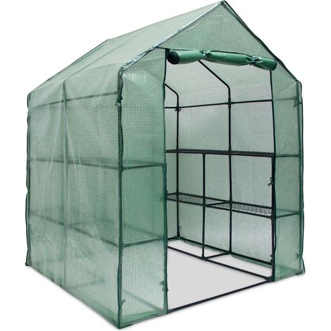 Relaxdays Serra Praticabile, Fogli di PE, HxLxP: 195x140x140 cm, 8 Ripiani, Giardino e Orto, 8 Picchetti e Corda, Verde (1/5)
