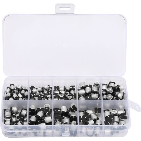 Kit de 200 condensateurs électrolytiques SMD, 10 valeurs, 10V50V, 1µF470µF, avec boîte de rangement (1/5)