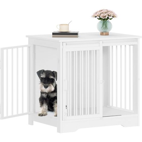 Cage pour Chiens, Table d’Appoint, Niche Moderne pour Chiens, Cage pour Chiots, Maisonnette pour Animaux, 2 Portes, Blanc