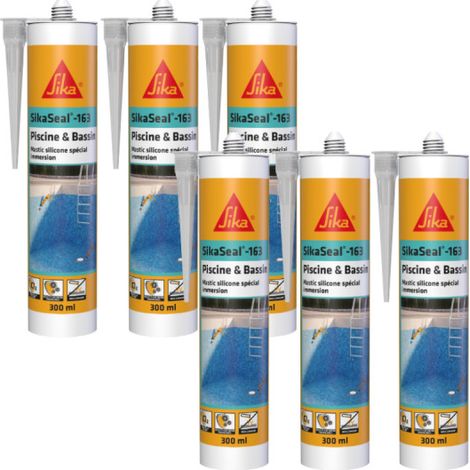 Lote de 6 selladores de silicona SIKA Sikaseal - 163 Piscine &amp Bassin - Transparente - 300ml