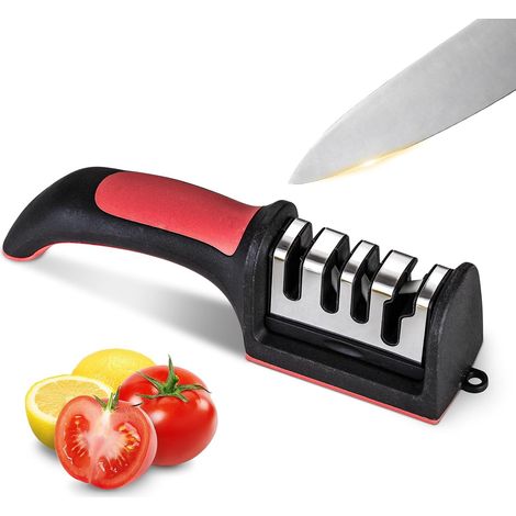 Afilador de cuchillos profesional 4 en 1 con acero de tungsteno y ranuras de afilado de cerámica apto para cuchillos de cocina, tijeras y cuchillos de hoja recta. (1/5)