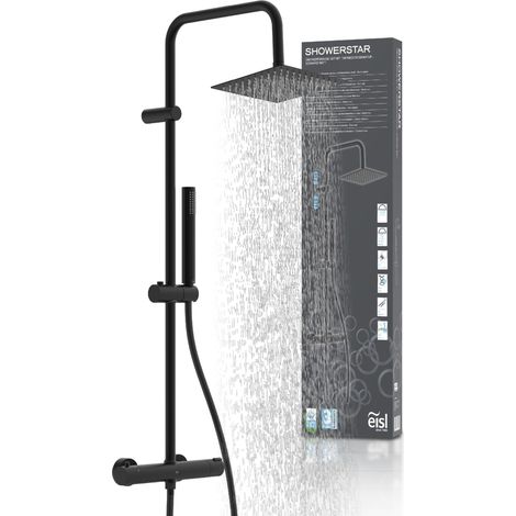 Colonne de Douche Thermostatique 2 en 1, Effet Pluie, Noire (1/5)