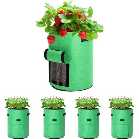 Jiubiaz 5X Saco de cultivo de fieltro transpirable 27 L, con asas y ventana de cosecha, para verduras, flores y frutas