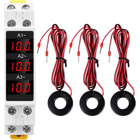 Ampèremètre numérique triphasé à LED sur rail DIN, 80-500 V CA, 1-100 A, testeur d'électricité-AquaForge