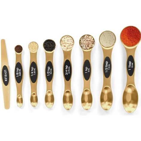 Set di cucchiai dosatori magnetici in acciaio inossidabile con livellatore, cucchiai da tavola impilabili in metallo per la cottura al forno (1/4)