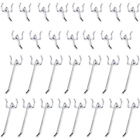 30-teiliges Lochwandhaken-Set aus Metall – 10 cm und 5 cm Einzelhaken für Garagen, Geräteschuppen und Werkstätten (1/5)