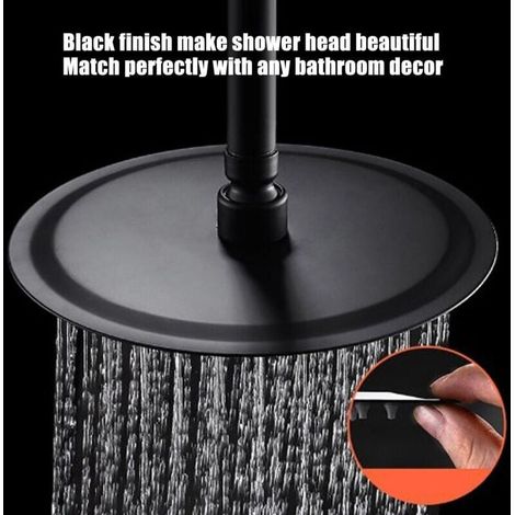 Pommeau de douche à effet de pluie ultra fin, cascade de pluie fixe, pomme de douche ronde en acier inoxydable noir 8 pouces (1/4)