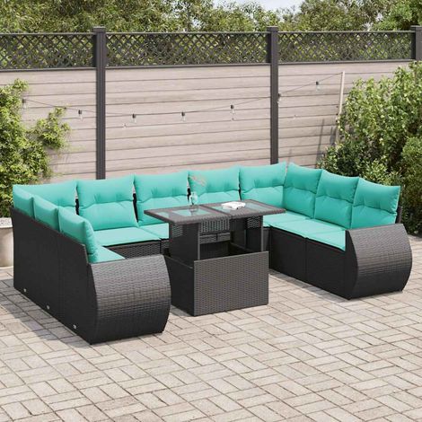 vidaXL Set Divani Giardino 10pz con Cuscini Nero in Polyrattan Acacia (1/5)