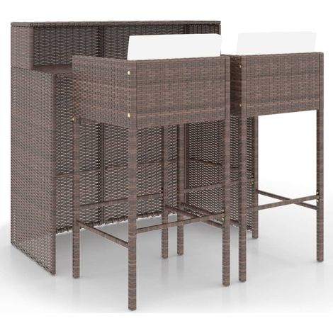 Maison Exclusive - 3-tlg. Gartenbar-Set mit Kissen Poly Rattan Br