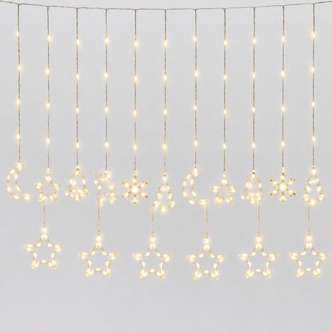 Guirlande LED rideau étoiles et lune - Décoration festive Noël, Ambiance chaleureuse, Câble IC, Couleur chaude (1/5)
