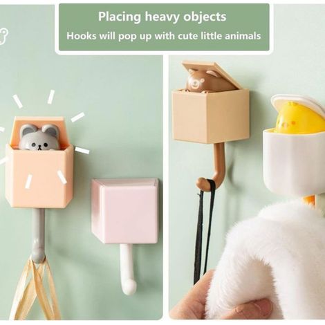 Lot de 4 Patères Murales Décoratives Chat, Crochets Adhésifs pour Entrée, Cuisine et Salle Bain (1/4)
