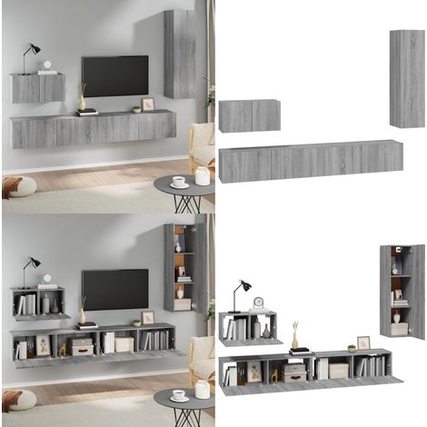 Set de muebles para TV 4 pzas madera contrachapada gris Sonoma - Muebles de madera contrachapada - Armario multimedia
