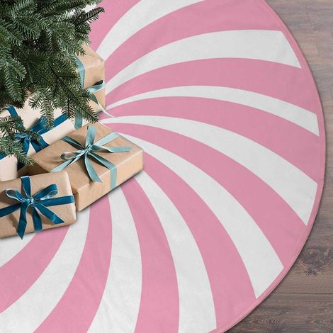 Falda para árbol de Navidad rosa caramelo, 120 cm, con estampado de bastones de caramelo, para una decoración festiva y alegre del hogar. (1/4)