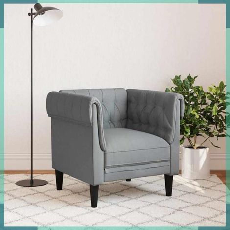 372538 Fauteuil Chesterfield gris clair tissu (1/5)