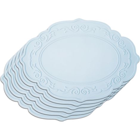 Lot de 4 sets de table en silicone bleus 30 × 43 cm imperméables antidérapants et résistants à la chaleur pour repas fêtes et extérieur (1/5)