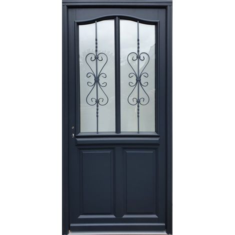Gd Menuiseries – Porte d'entrée bois vitrée Sanna H215 x L90 cm – Vitrage sécurisé – Orientation droite – Pour bâtiments modernes