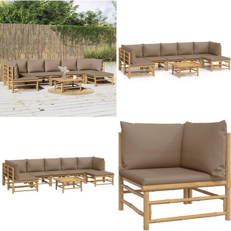 Salon de jardin 8 pcs avec coussins taupe bambou - Salon De Jardin - Mobilier De Jardin - Ensemble De Salon - Ensemble De Meubles De Jardin - Bamboo Furniture - Home & Living (1/5)