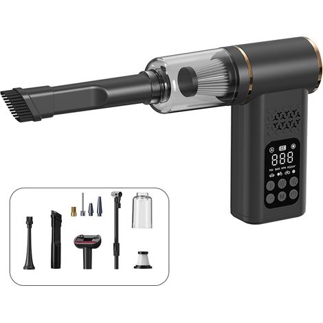 Aspirateur voiture sans fil noir avec gonfleur pneus, contrôle pression intelligent portable multifonction (1/5)