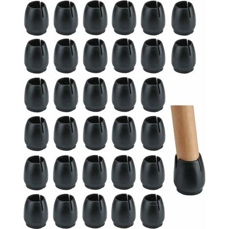 Set mit 32 schwarzen Gummigleitern für Stühle, geräuschdämpfend und kratzfest, für Füße mit 12–16 mm Durchmesser, mit transparenten Spitzen (1/5)