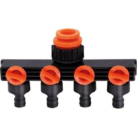 Robinet 4 voies pour jardin et cuisine – Raccord universel 1/2″, 3/4″, 1″ – En laiton chromé, avec inverseur d’eau (1/4)