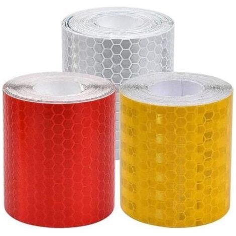 BUNTHAUS 3 Rouleaux de Ruban Réfléchissant, Autocollante Imperméable Bande Reflechissante, Ruban Réfléchissant de Sécurité Extérieur Rouge Jaune Blanc, pour Véhicules, Casques, Vêtements, 5cm3m (1/5)