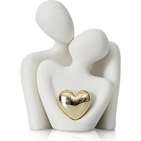 Statue de couple romantique, petite statue d'amour en céramique blanche, petite statue de décoration de la maison, cadeau de sculpture moderne anniversaire (1/5)