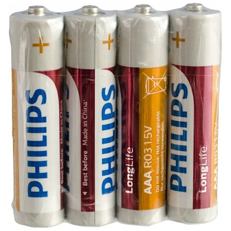 Pilas PHILIPS R03/AAA 1.5V pequeñas (4 unidades).