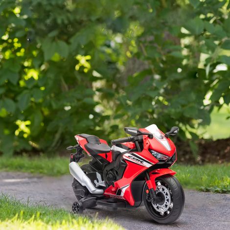 Moto Électrique Enfants sous Licence HONDA 6 V, 3 Km/h, Musique & Lumière, 2 Roues d'Entraînement, Rouge (1/5)