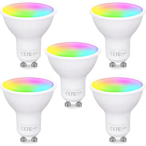 Ampoule Connectée WiFi GU10,RGBCW LED Smart, Compatible avec 15, 4.7W Equivalent à 50W Ampoule Dimmable Multi-Couleur,2700-6500K Blanc Chaud Blanc Froid,5 pièces (1/5)