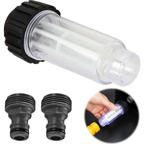 Filtre pour nettoyeur haute pression Ulisem, connexion 3/4 pouces avec 2 connecteurs, filtre à sable pour pompe à eau, compatible avec Kärcher K2-K7 pour pompe de jardin. (1/4)