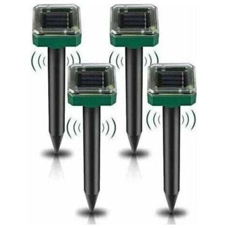 Lot de 4 piquets répulsifs à taupes solaires - Répulsif à taupes à ultrasons - Élimination des taupes à énergie solaire pour taupes, serpents, campagnols, gophers et autres animaux..DEBUNS-Karteo (1/4)