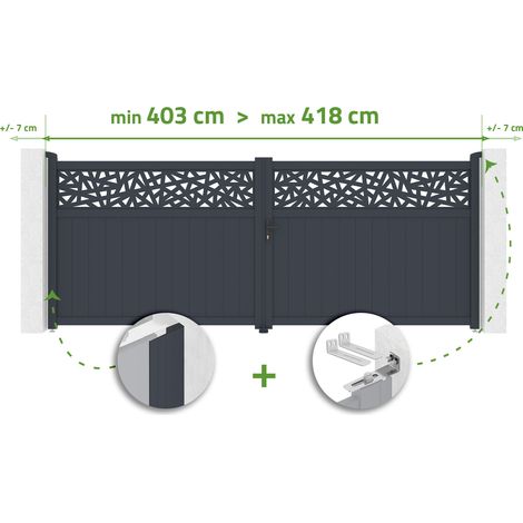 Portail battant 4m ajustable en largeur DOLOMITE RUIVO H.160cm aluminium gris