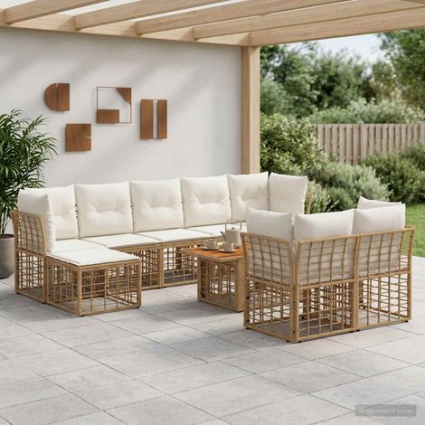 vidaXL Set Divano da Giardino 10 pz Naturale e Bianco Crema polyrattan (1/5)