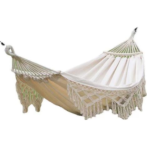 Hamac d'arrière-cour avec glands, charge de 500lb, cordes de suspension simples et doubles, pour jardin extérieur, cour, Camping, blanc (1/5)