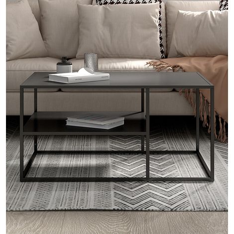 Hallowood Furniture Bewdley Metal Coffee Table with Shelf, Stylish and Modern Rectangular Black Centre Table, Minimalist Designed Coffee Tables For Living Room, Lounge and Hallway (1/5)